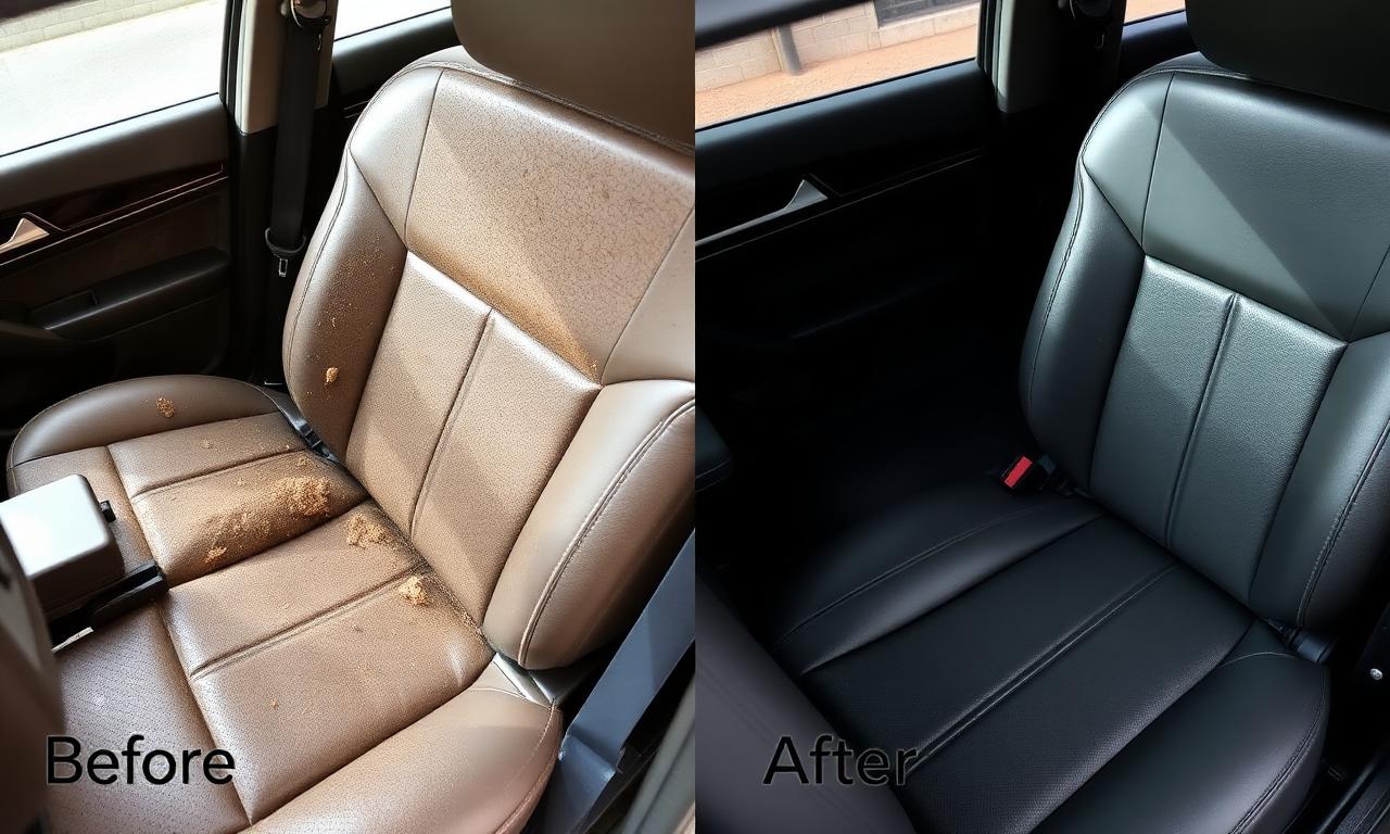 Before and after interior detailing of a car seat